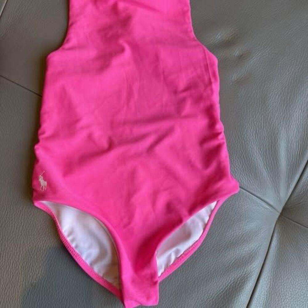 Girls Polo Ralph Lauren One-Piece Swimwear bright pink Swimsuit. Size 4-5 EUC